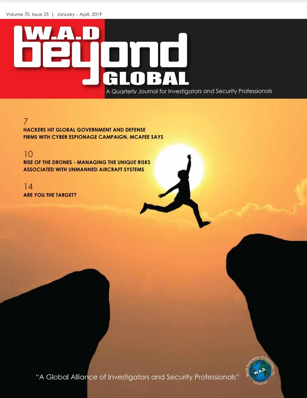 WAD February 2019 cover featuring global detective association publication